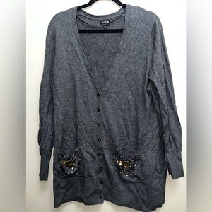 Apt. 9 Charcoal Cardigan with Embellished Pockets